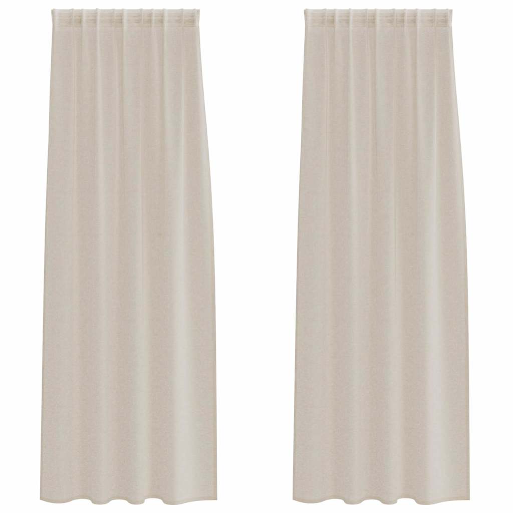 Voile Curtain with Curtains 2 pcs Sand 140x260cm Polyester